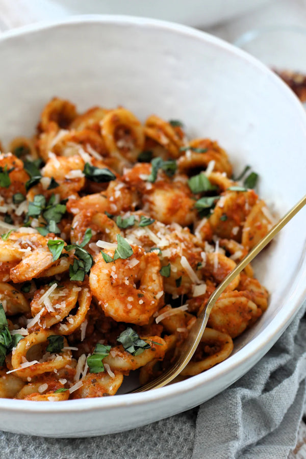 Marry Me Chicken Pasta with Shrimp and Basil