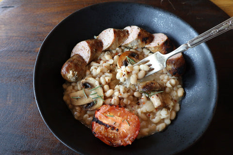 Seasoned White Beans with Italian Sausage and Savory Mushroom Gourmet Gravy