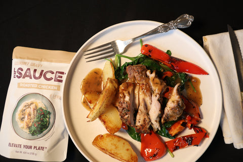 Roasted Chicken with Potatoes, Veggies and Roasted Chicken Gravy