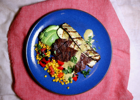 Roasted Poblano & Garlic Skirt Steak with Vegetables
