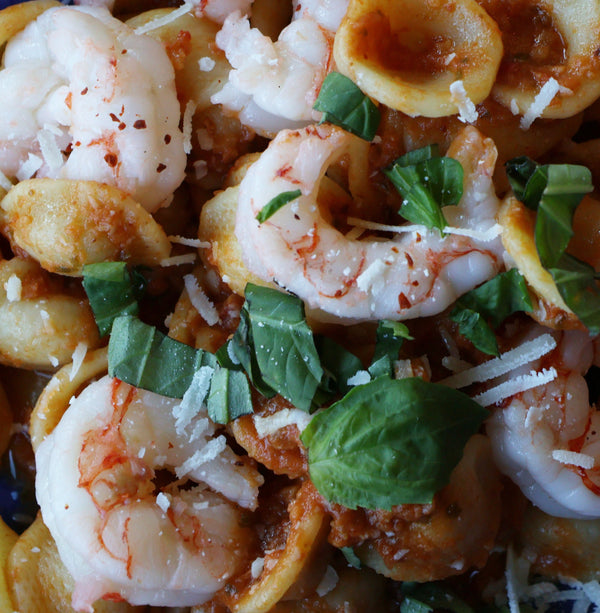 le sauce & co. creamy sun dried tomato pesto pasta with shrimp and cilantro