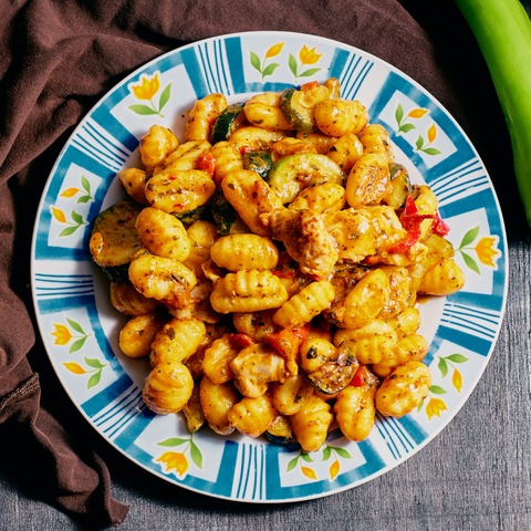 Creamy Pesto Baked Gnocchi & Chicken Skillet: A Delicious Dinner for Two