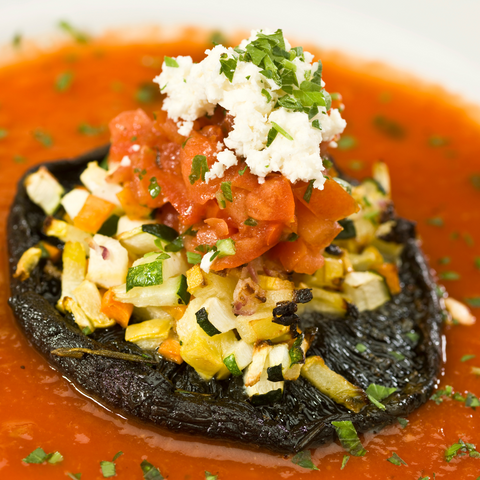 portabella mushroom with risotto and classic marinara pasta sauce