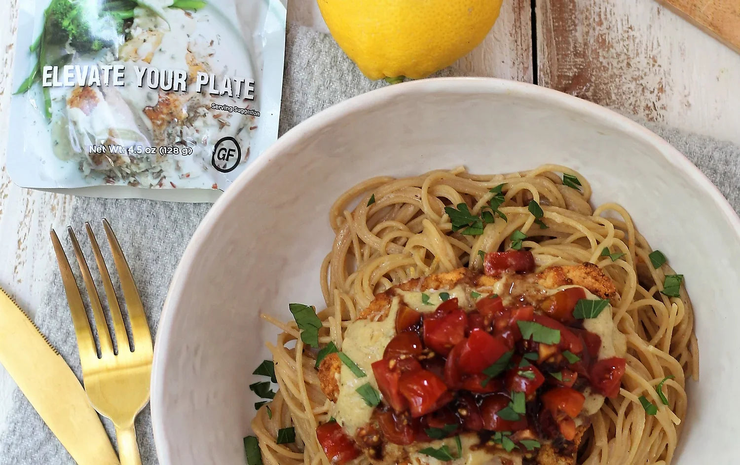 White Wine Lemon Garlic Chicken Spaghetti with Balsamic Tomatoes Le