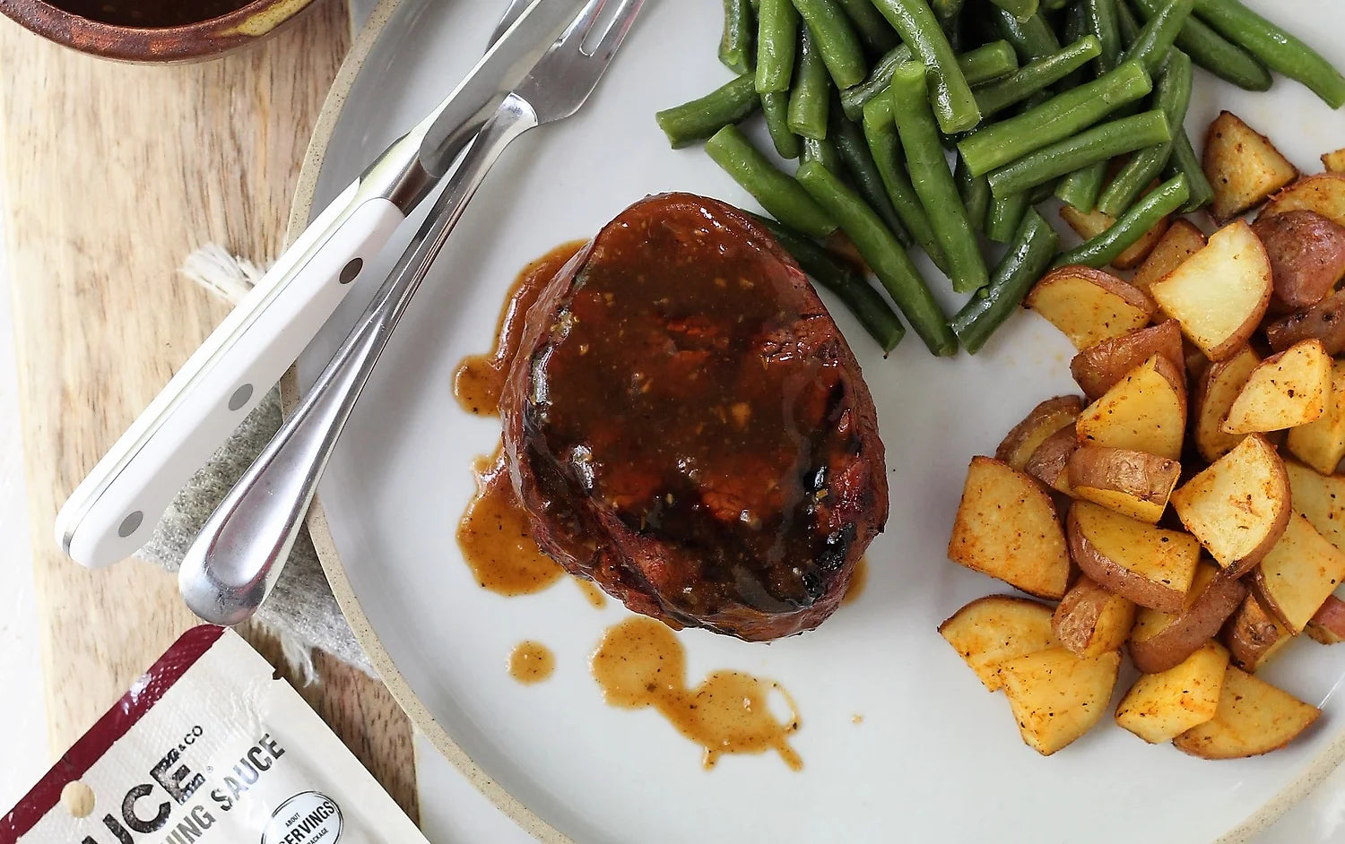 Grilled Steak Fillets with DemiGlace and Red Potato Fries Le Sauce & Co.