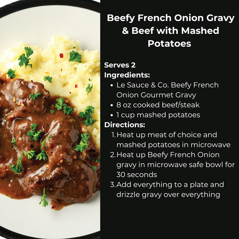 beefy french onion gravy and beefy with mashed potatoes