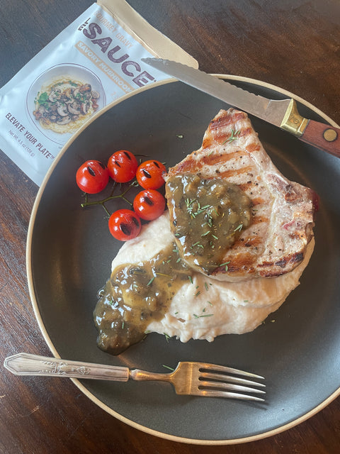 savory_mushroom_pork_chop with mashed potatoes