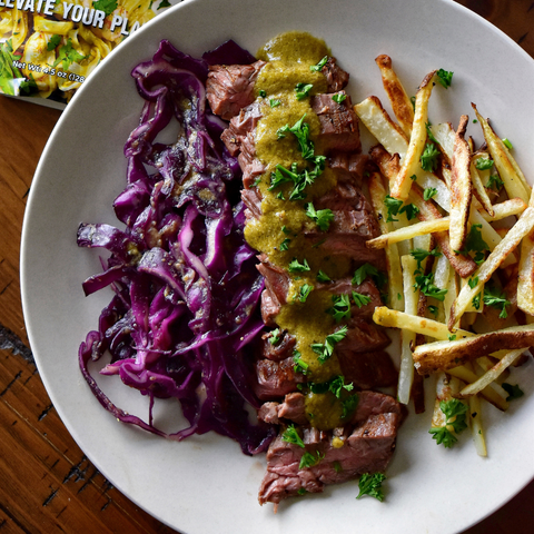 Roasted Poblano Steak Frites & Slaw