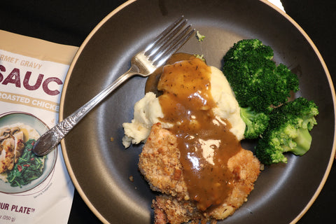 Baked "Fried" Chicken with Mashed Potatoes with Roasted Chicken Gravy