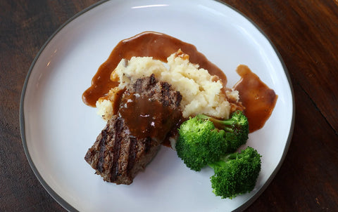 Steak Burger with Mashed Potatoes and Classic Demi-Glace