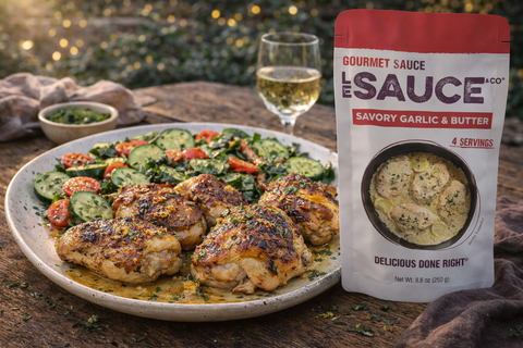 Garlic Butter Chicken Thighs with Fresh Herb Salad