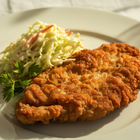 Pan-Fried Chicken with Caramelized Onions and Side Salad