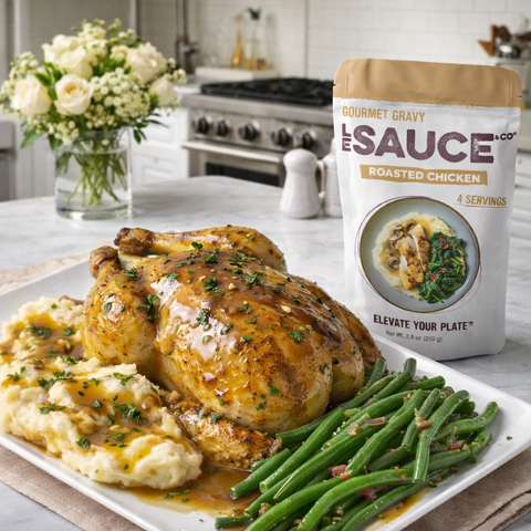 Easter Rotisserie Chicken Dinner with Mashed Potatoes and Green Beans