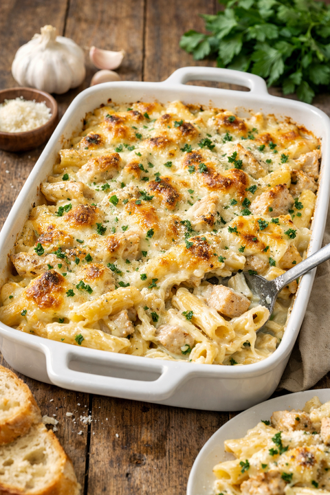 Garlic Butter Chicken Alfredo Bake