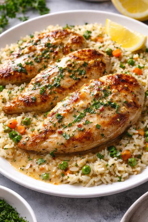Garlic Butter Chicken with Rice Pilaf