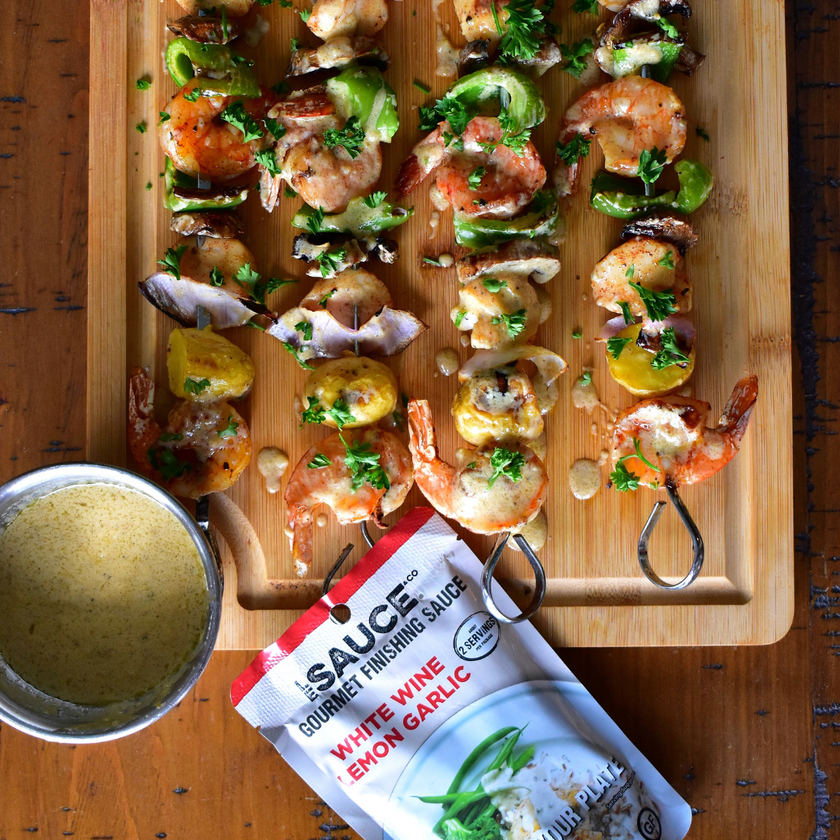 White Wine Lemon Garlic Shrimp Kabobs Le Sauce & Co.