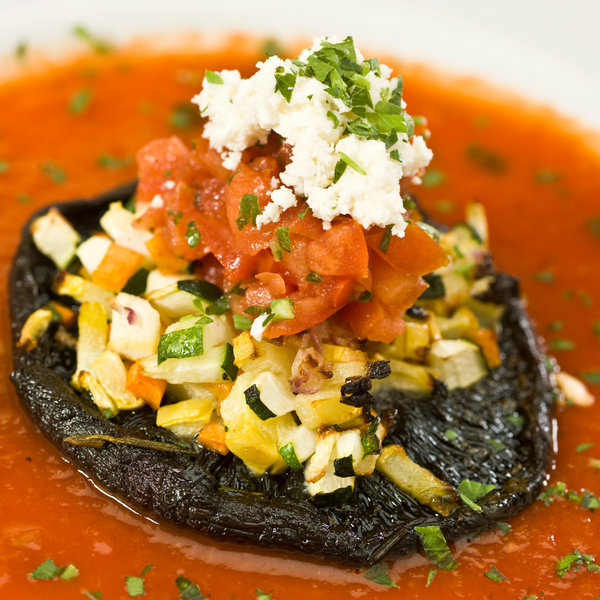 portabella mushroom with risotto and classic marinara pasta sauce