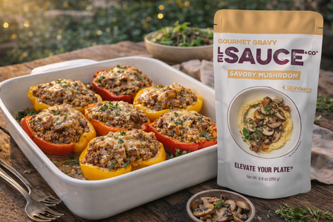 Turkey & Mushroom Stuffed Peppers with a Savory Boost