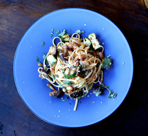 Vegetable Packed Linguine with Savory Provencal