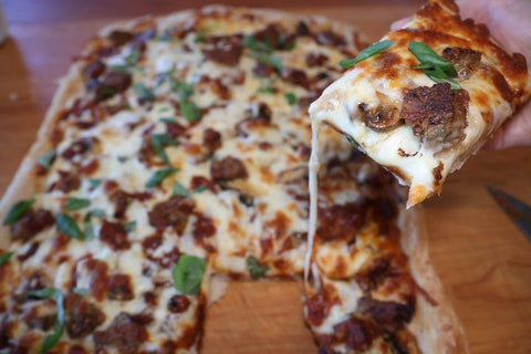 Tomato Basil Sausage and Mushroom Pizza