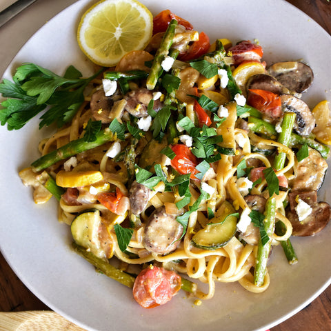 Linguine Primavera with Lemon and Goat Cheese