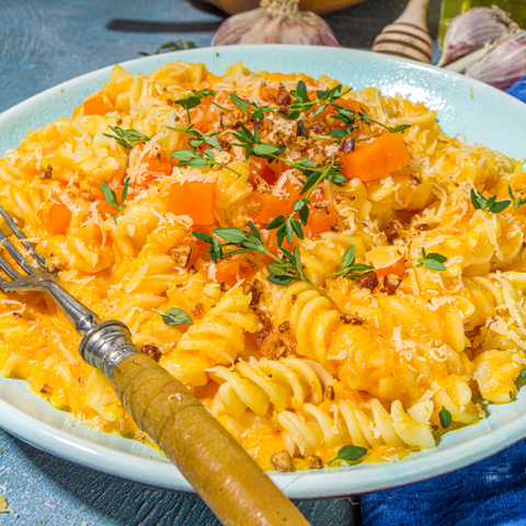 Roasted Butternut Squash and Creamy Sundried Tomato Pesto with Shrimp