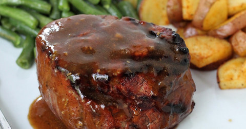 classic demi glace steak roasted potatoes and green beans