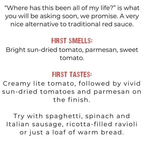 creamy sundried tomato pesto first smells and first tastes