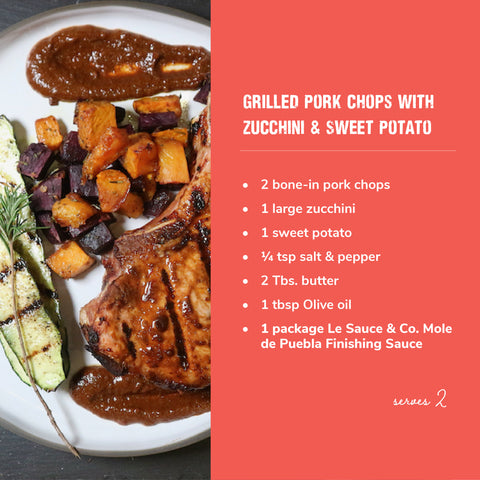 le sauce & co. mole de puebla recipe image grilled pork chops with zucchini and sweet potato