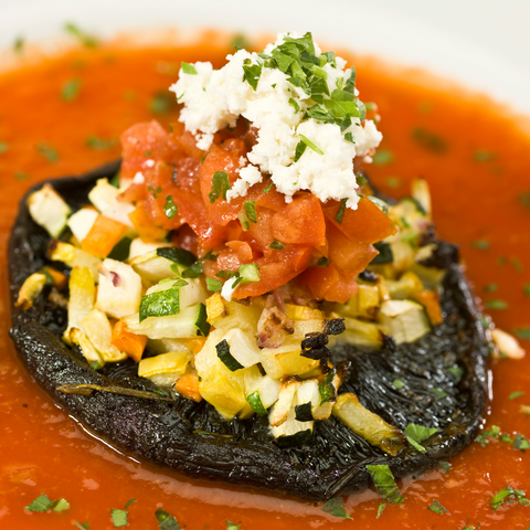 Grilled Portobello with Risotto and Classic Marinara