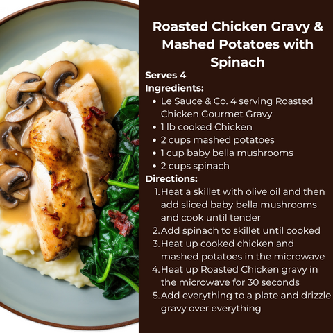 roasted chicken gravy with mashed potatoes and spinach