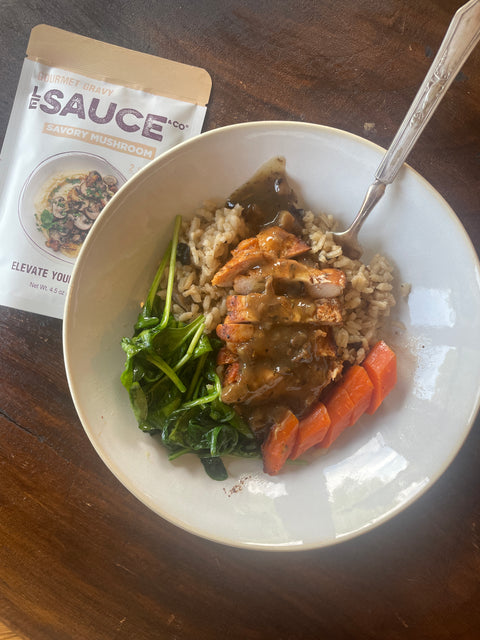 savory_mushroom gourmet gravy _risotto_and_chicken_with_spianch_