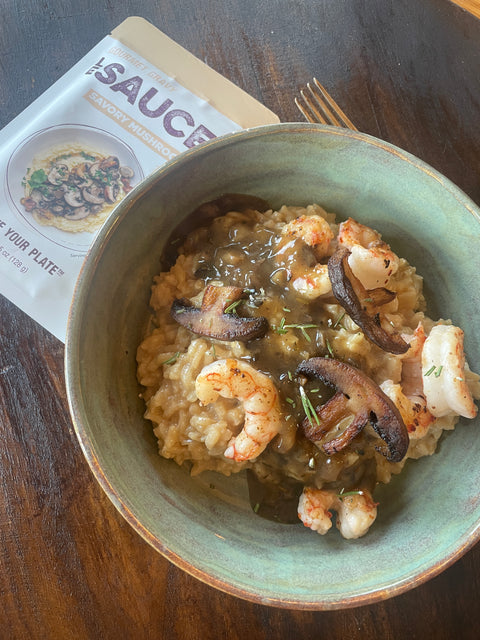 Simple Savory Mushroom Risotto with Shrimp